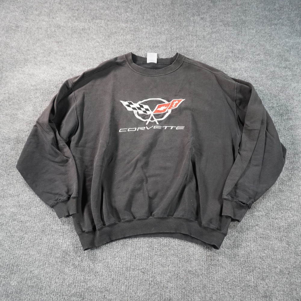 Vintage Corvette Graphic Sweatshirt Mens XL Black C5 Logo Distressed Embroidered